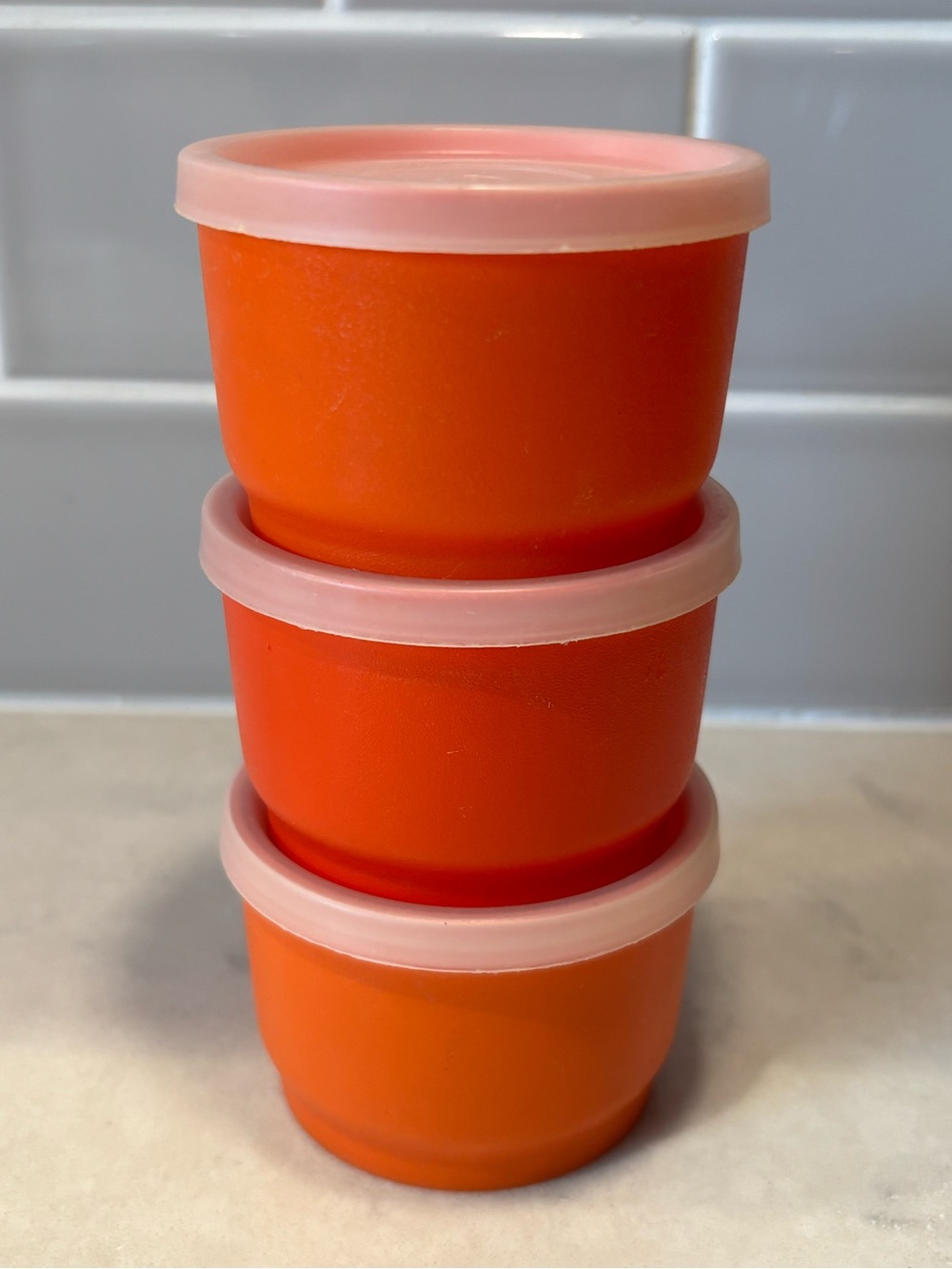 GUC 70s 80s Vintage Tupperware Orange Silicone Food Storage with lids Set of 3
